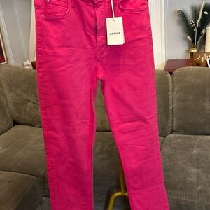 MOTHER Pink Straight Leg Jeans Vibrant Denim